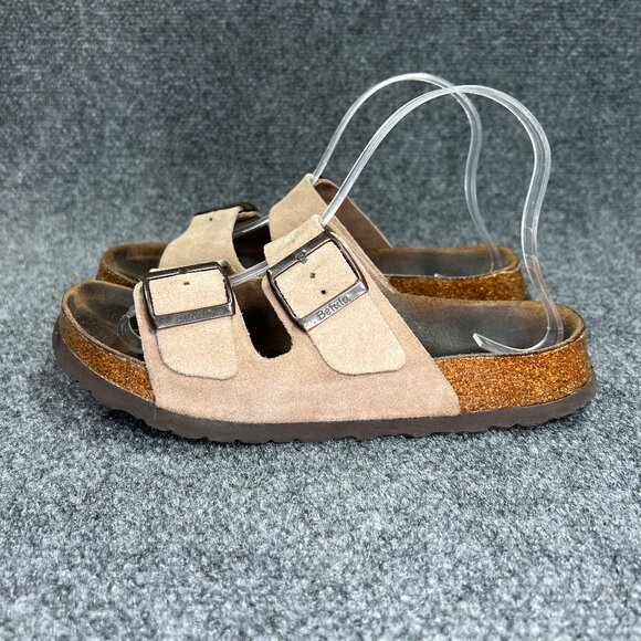 Betula Arizona Sandals‎ Women's Size 8.5 Tan Suede Buckle Strap Slide Flip Flops - Picture 4 of 12